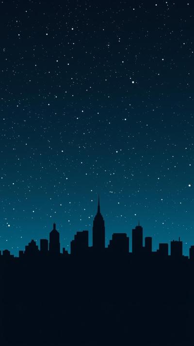 Minimal Dark City Silhouette With Stars