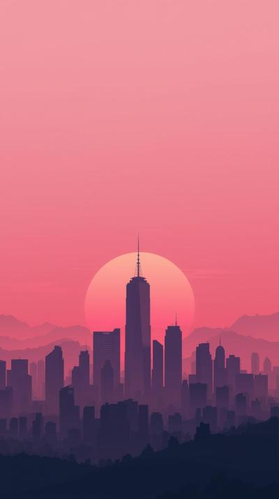 Minimalist Silhouette Of Skyscrapers Against A Pin