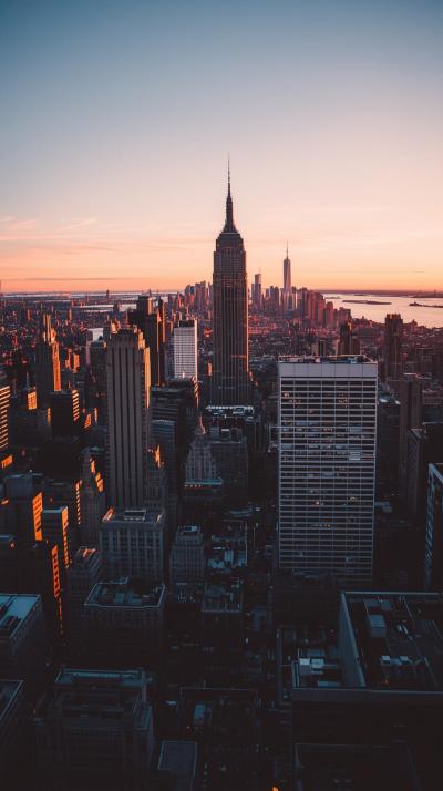 New York Skyline At Sunset With Warm Golden Hour G