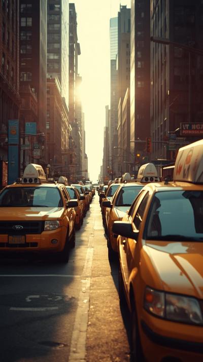 New York Taxi Street With Warm Colors