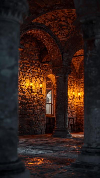 Old Stone Architecture With Warm Cozy Lights