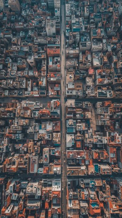 Overhead Drone Shot Of A Dense City Grid