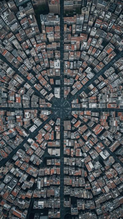 Overhead Drone Shot Of A Dense City Grid