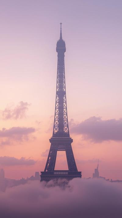 Paris Eiffel Tower Wallpaper With Soft Pastel Sky