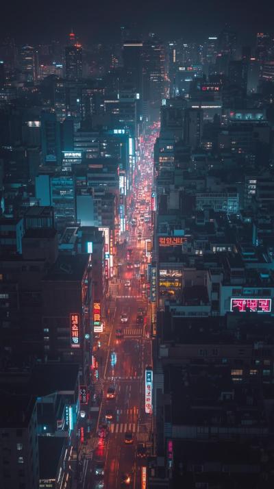 Seoul City Nightscape With Glowing Signs