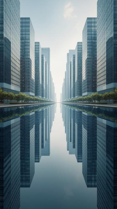 Symmetrical Skyscrapers Mirrored Aesthetic
