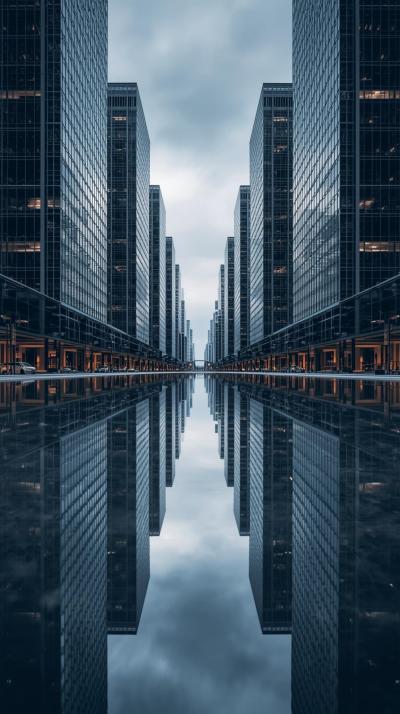 Symmetrical Skyscrapers Mirrored Aesthetic
