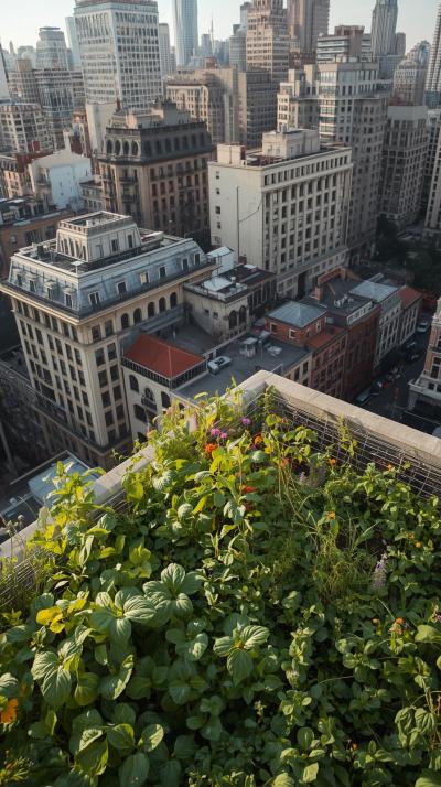 Urban Rooftop Garden Overlooking Buildings
