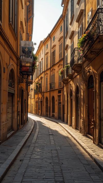 Vintage European Old Town Street With Cobblestone