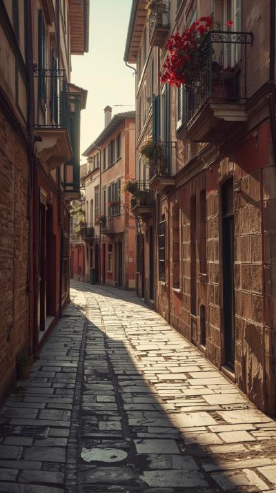 Vintage European Old Town Street With Cobblestone