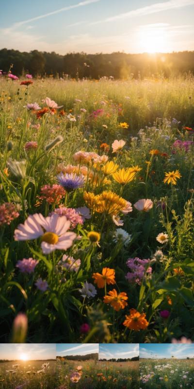 Wideangle View Of A Lush Meadow Filled With A Vibr