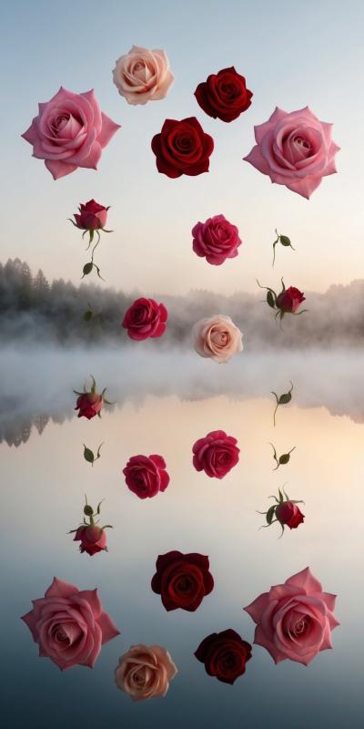Surreal Scene Of Delicate Floating Roses With Soft