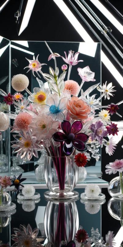 Surreal Bouquet Composed Of Intricately Crafted Gl