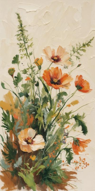 Painterly Gouache Study Of Vibrant Wildflowers Wit