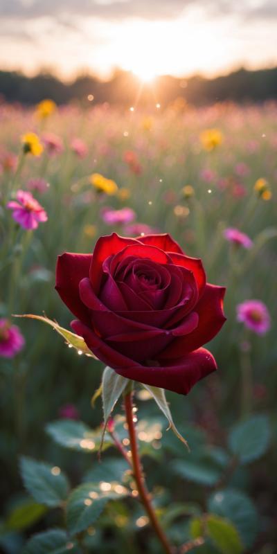 Macro Photograph Of A Single Velvety Red Rose With