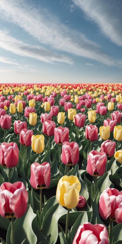 Hyperreal Tulip Field With Repeating Perspective S