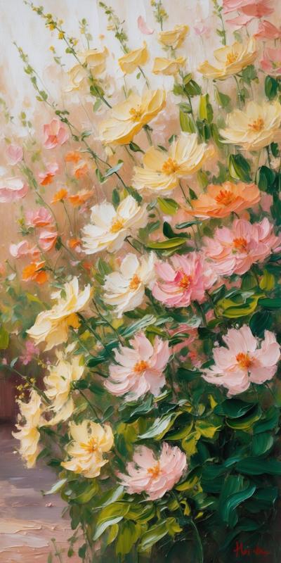 Impressionist Painting Of A Vibrant Flower Garden