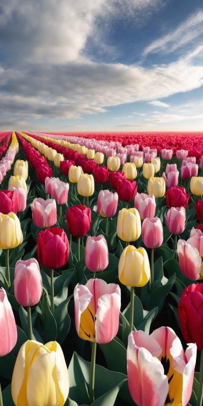Hyperreal Tulip Field With Repeating Perspective S