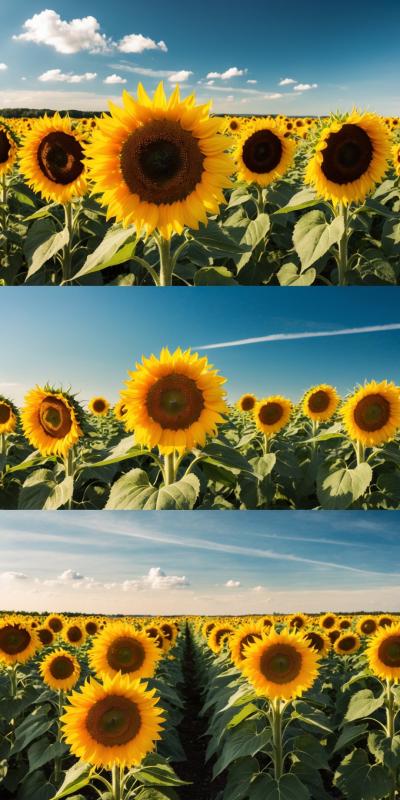 Field Of Vibrant Sunflowers With Large Dark Center