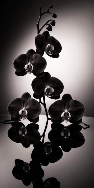 Elegant Black Orchids With Delicate Petals And Sub