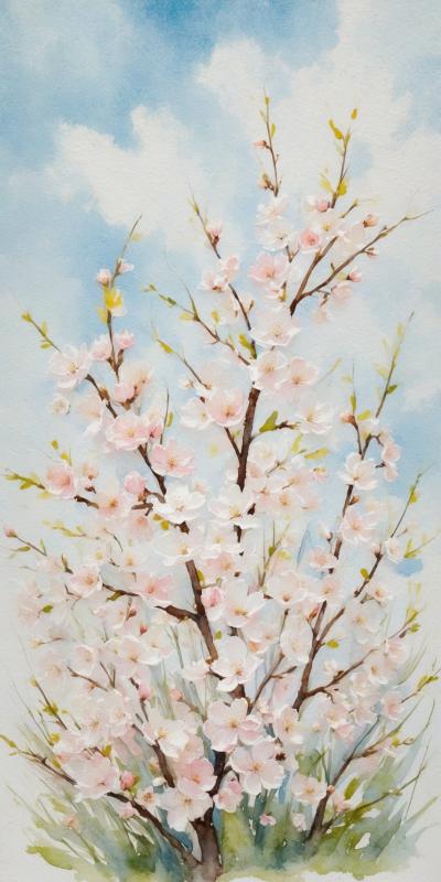 Dreamy Watercolor Painting Of Delicate Cherry Blos