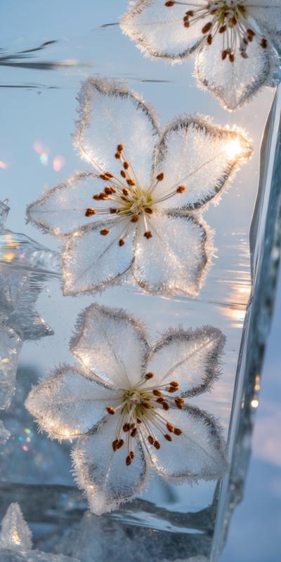 Delicate Crystalized Flowers With Intricate Petals