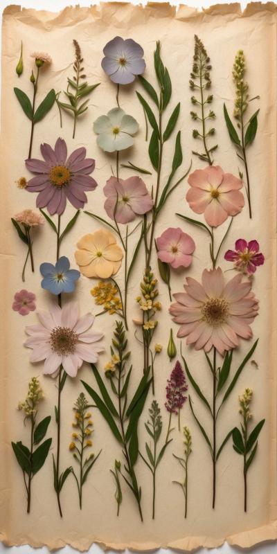 Botanical Collage Of Delicately Pressed Flowers In