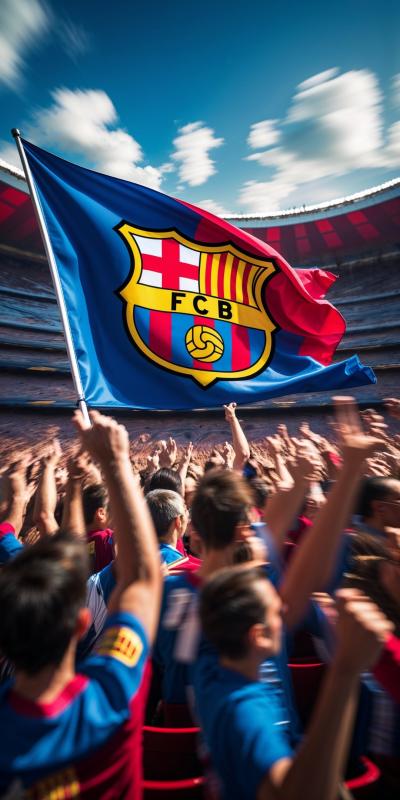 A Cinematic Photo Of A Unique FC Barcelona Flag Wa