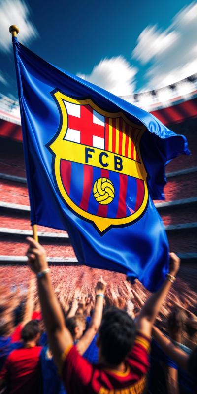 A Cinematic Photo Of A Unique FC Barcelona Flag Wa