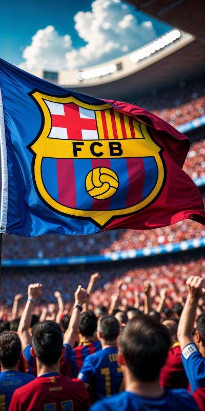 A Cinematic Photo Of A Unique FC Barcelona Flag Wa