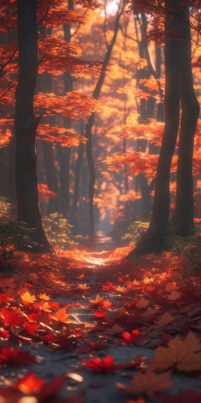 Autumn Forest Path Covered With Vibrant Orange And