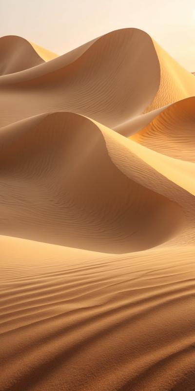 Golden Desert Sand Dunes With Smooth Flowing Curve